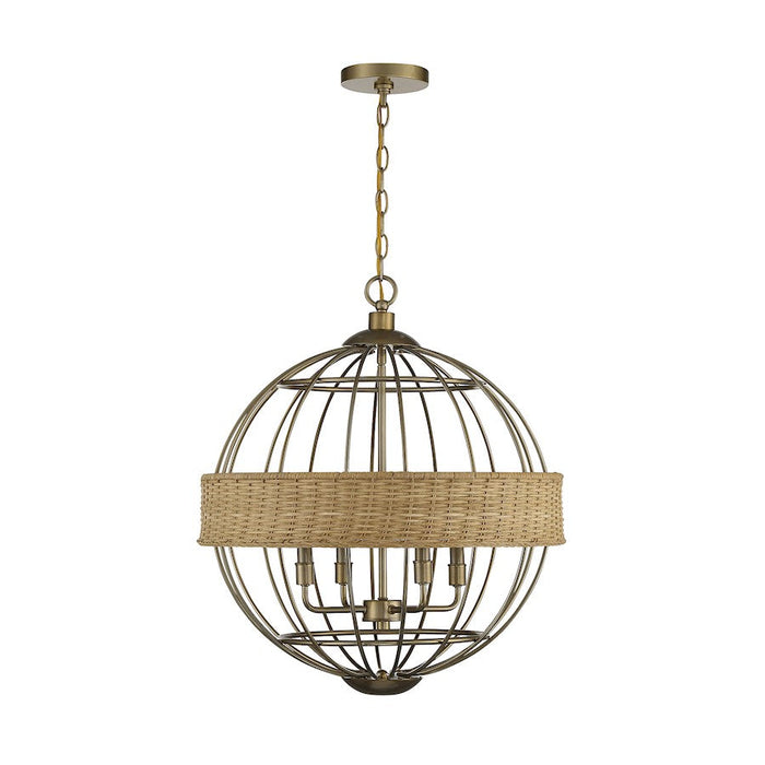 Savoy House Boreal 4 Light Pendant, Warm Brass/Natural Rattan