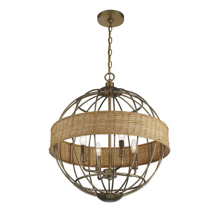 Savoy House Boreal 4 Light Pendant, Warm Brass/Natural Rattan