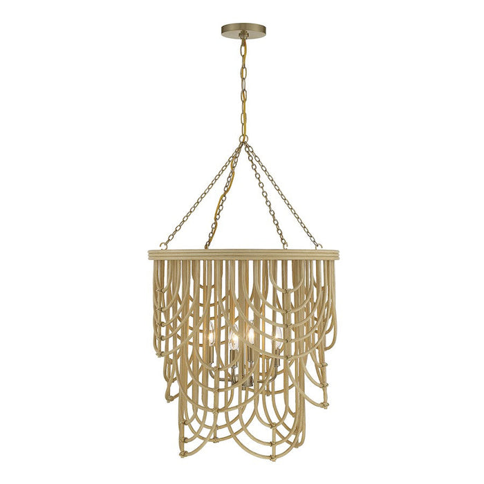 Savoy House Bremen 4 Light Pendant, Warm Brass/Natural Rattan - 7-7910-4-177