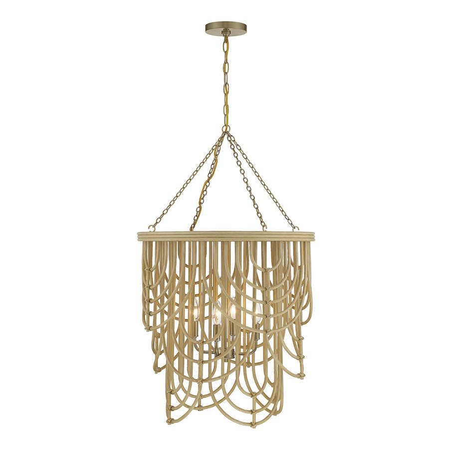 Savoy House Bremen 4 Light Pendant, Warm Brass/Natural Rattan - 7-7910-4-177