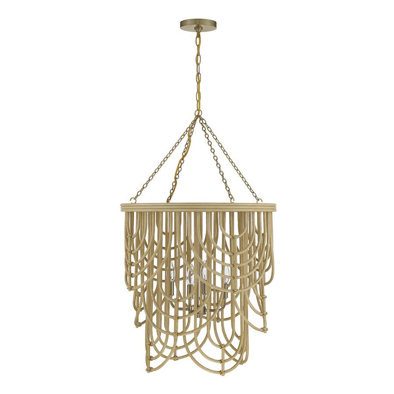Savoy House Bremen 4 Light Pendant, Warm Brass/Natural Rattan