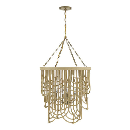 Savoy House Bremen 4 Light Pendant, Warm Brass/Natural Rattan
