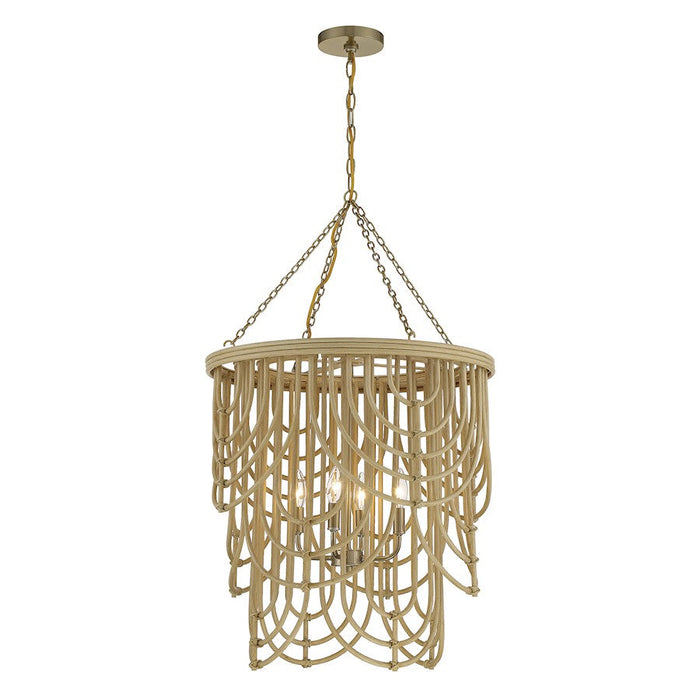 Savoy House Bremen 4 Light Pendant, Warm Brass/Natural Rattan