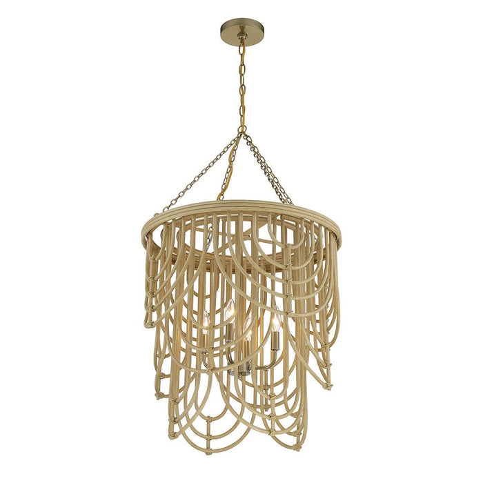 Savoy House Bremen 4 Light Pendant, Warm Brass/Natural Rattan