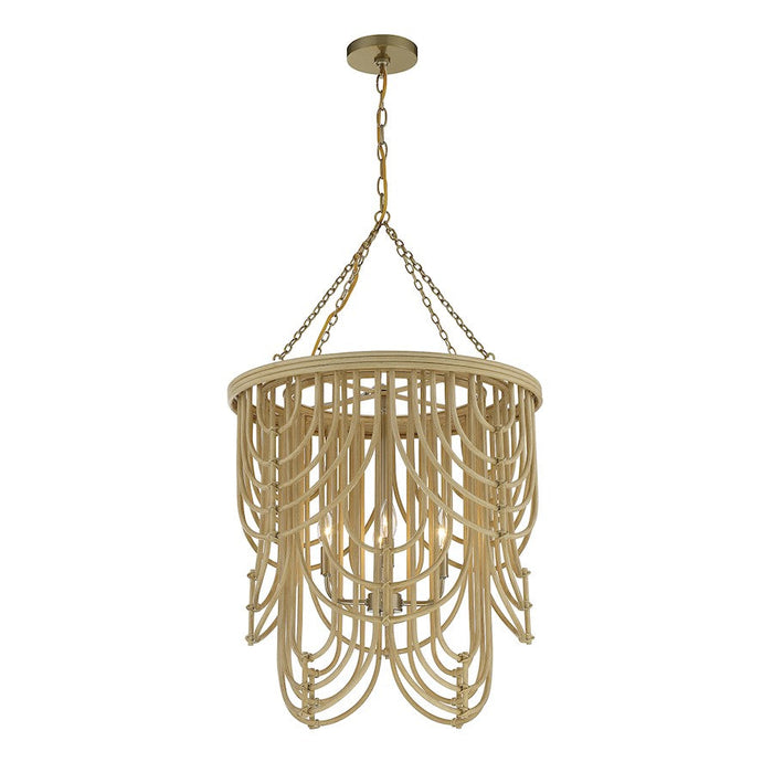 Savoy House Bremen 4 Light Pendant, Warm Brass/Natural Rattan