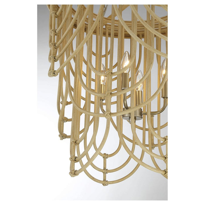 Savoy House Bremen 4 Light Pendant, Warm Brass/Natural Rattan