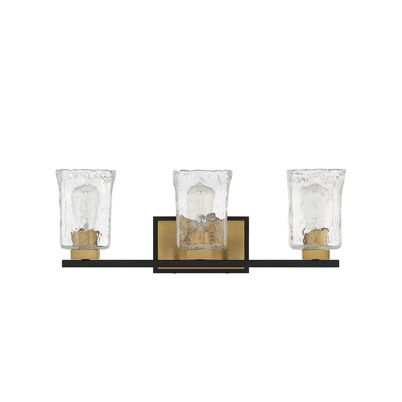 Savoy House Sidney 3 Light Vanity, Black/Brass/Clear Piastra