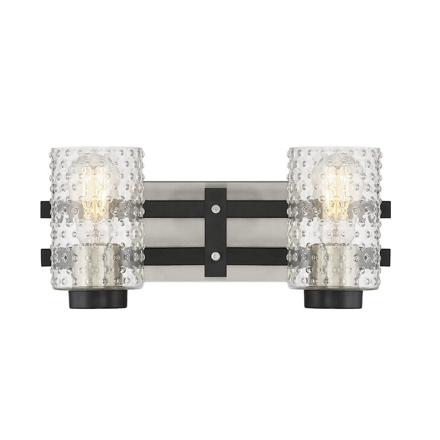 Savoy House Colt 2 Light Vanity Light, Black/Satin Nickel/Hobnail - 8-1909-2-66