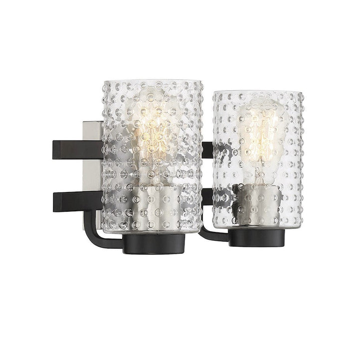 Savoy House Colt 2 Light Vanity Light, Black/Satin Nickel/Hobnail