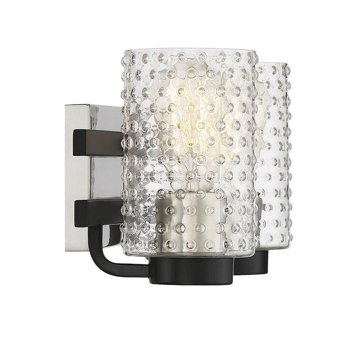 Savoy House Colt 2 Light Vanity Light, Black/Satin Nickel/Hobnail