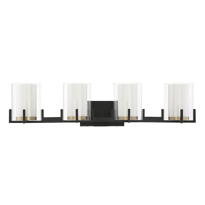 Savoy House Eaton 4 Light Vanity Light, Black/Brass/Clear