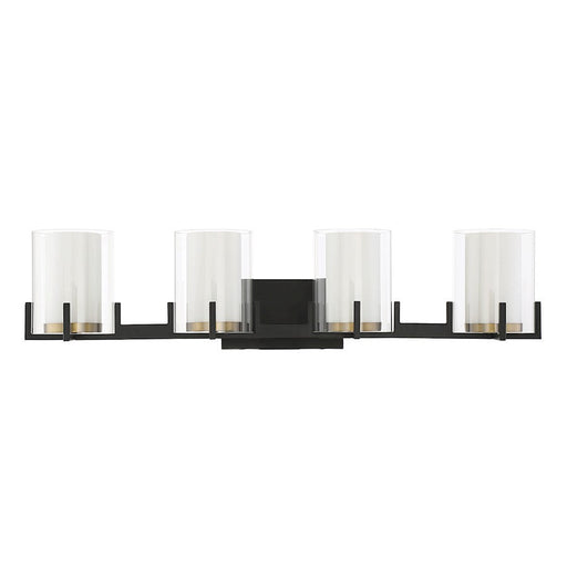 Savoy House Eaton 4 Light Vanity Light, Black/Brass/Clear