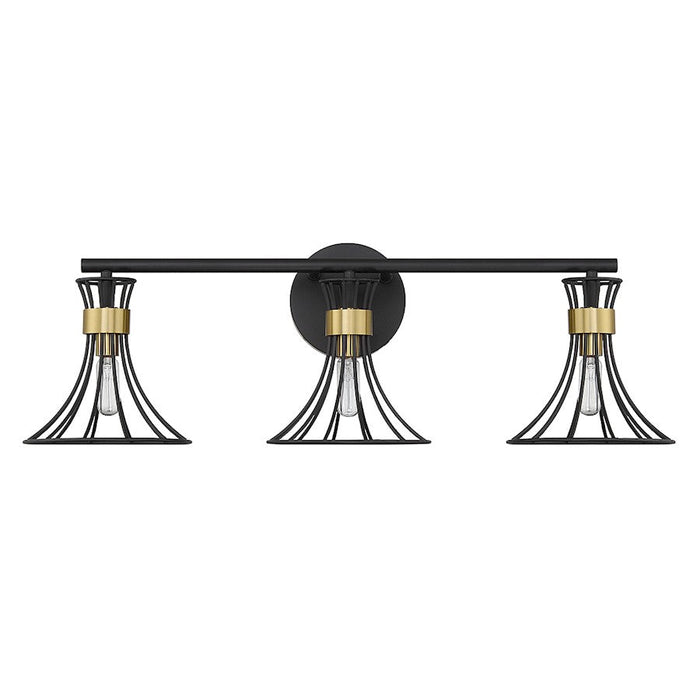 Savoy House Breur 3 Light Bathroom Vanity, Black/Brass Accents