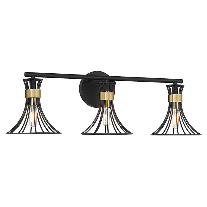 Savoy House Breur 3 Light Bathroom Vanity, Black/Brass Accents