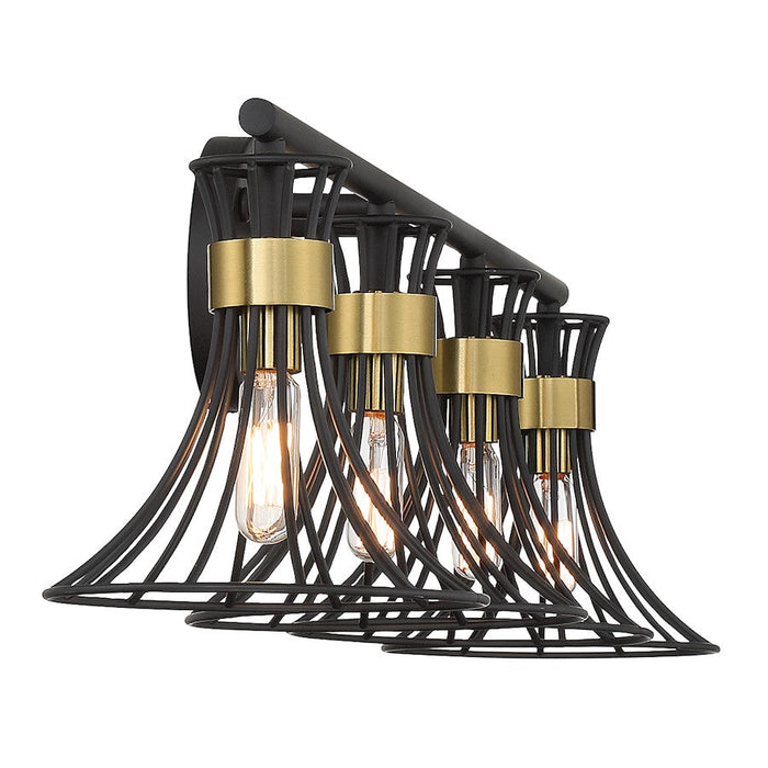 Savoy House Breur 4 Light Bathroom Vanity, Black/Brass Accents