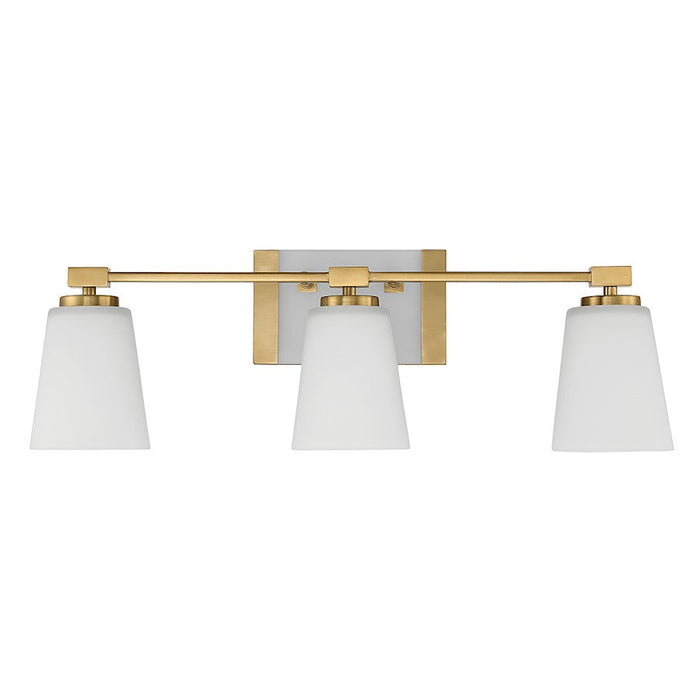 Savoy House Darby 3 Light Bathroom Vanity, Brass/White Opal