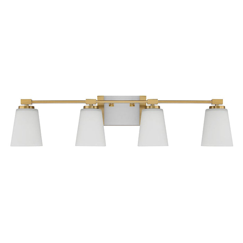 Savoy House Darby 4 Light Bathroom Vanity, Brass/White Opal