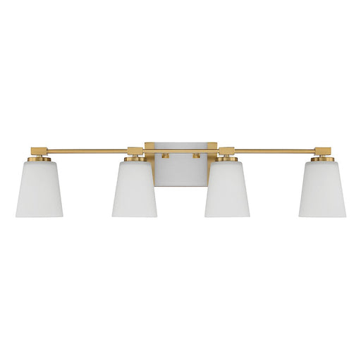 Savoy House Darby 4 Light Bathroom Vanity, Brass/White Opal
