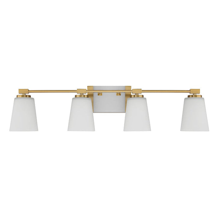 Savoy House Darby 4 Light Bathroom Vanity, Brass/White Opal