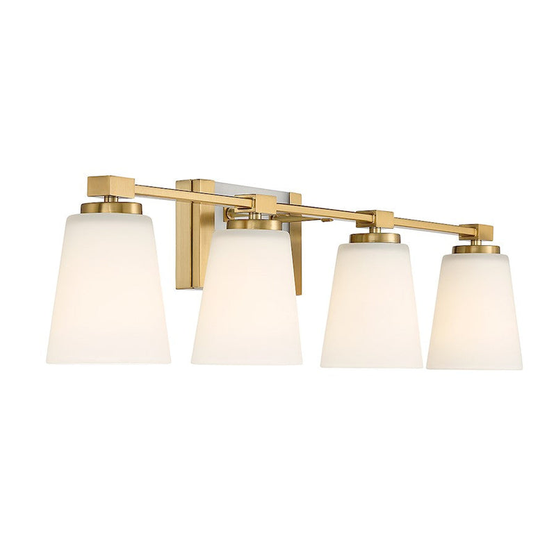 Savoy House Darby 4 Light Bathroom Vanity, Brass/White Opal