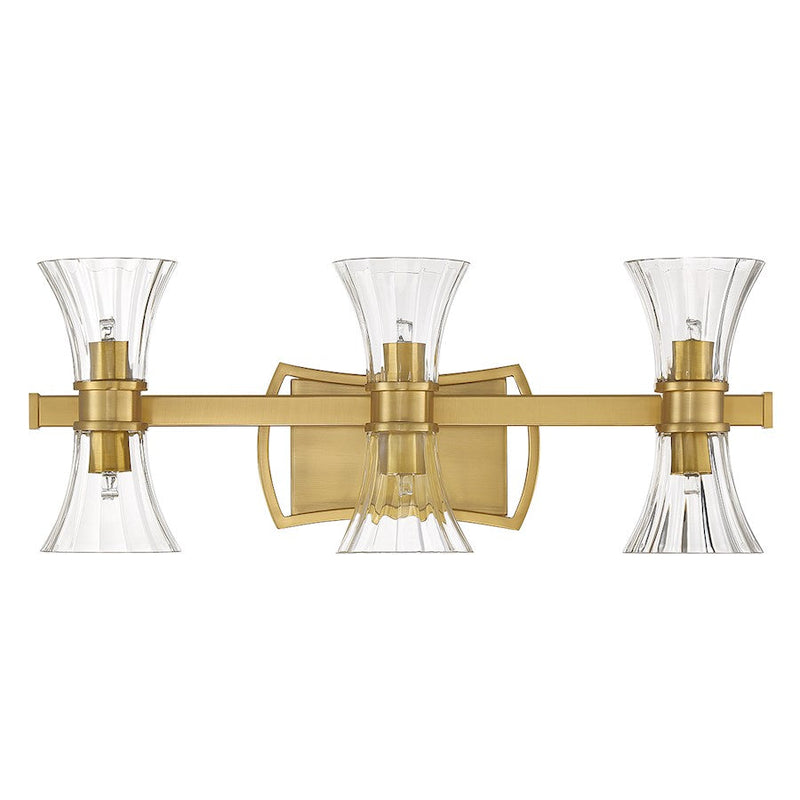 Savoy House Bennington 6 Light Bathroom Vanity, Brass/Clear