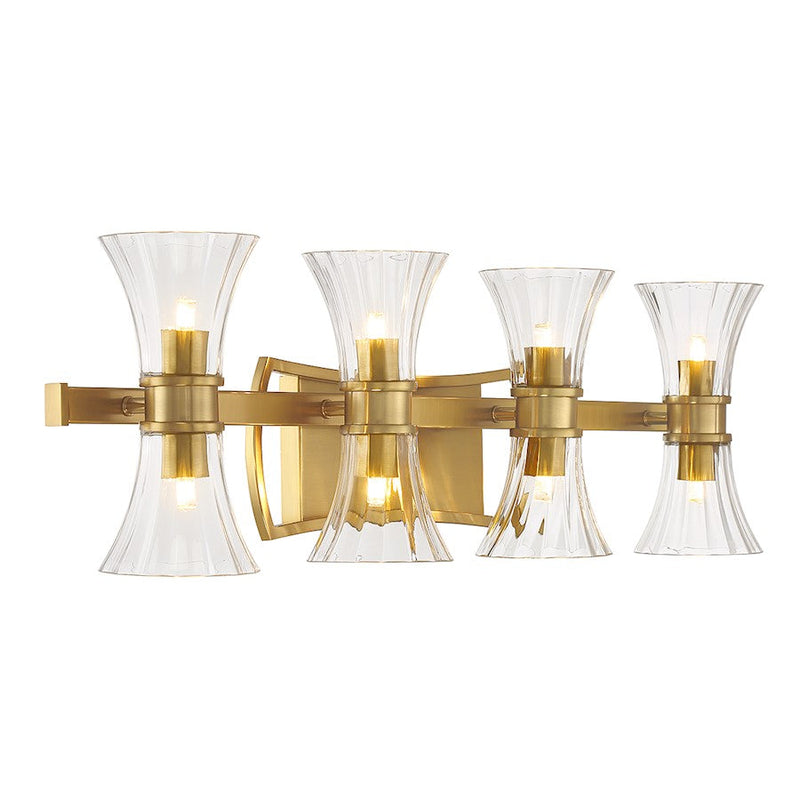 Savoy House Bennington 8 Light Bathroom Vanity, Brass/Clear