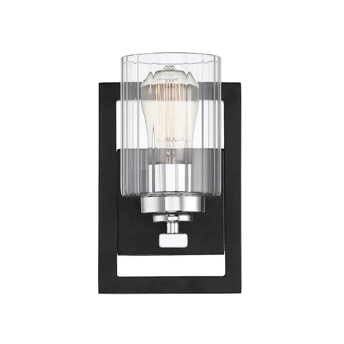 Savoy House Redmond 1 Light Wall Sconce, Matte Black with Polished Chrome Accents