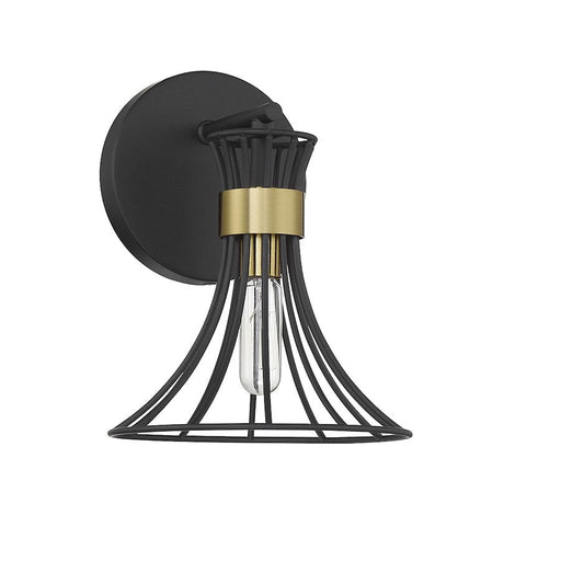 Savoy House Breur 1 Light Wall Sconce, Black/Warm Brass Accents