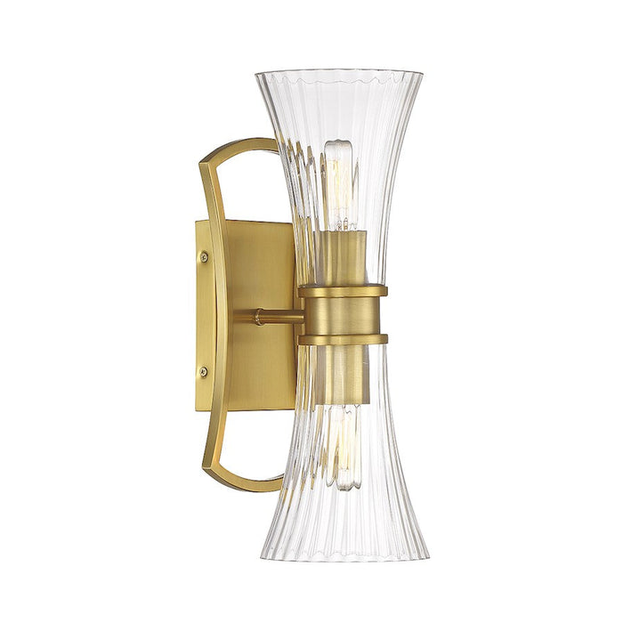 Savoy House Bennington 2 Light Wall Sconce, Brass/Clear Ribbed