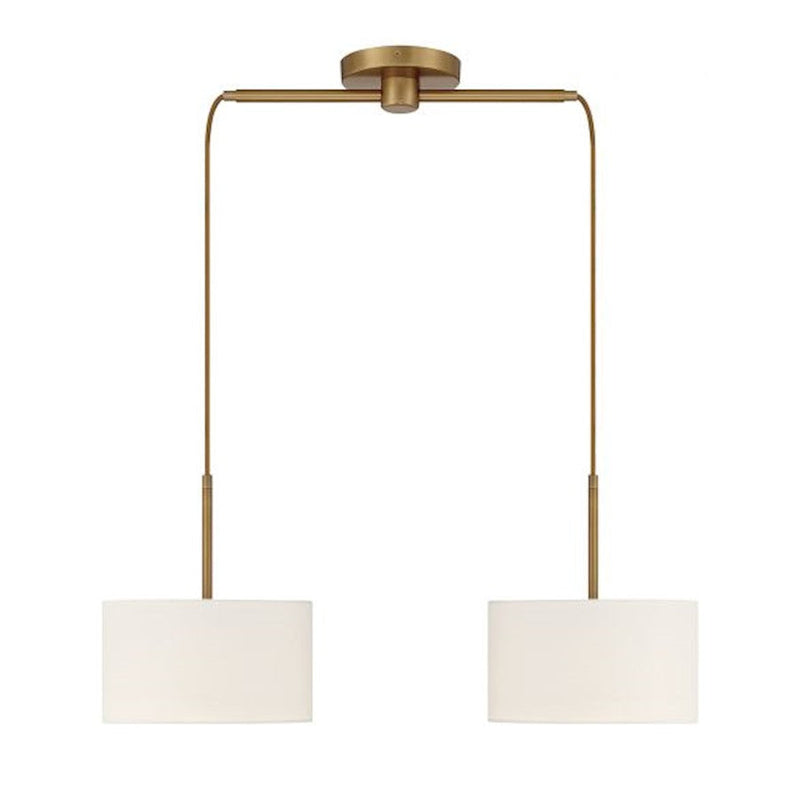 Meridian Vintage 2 Light Linear Chandelier, Natural Brass/white - M100108NB