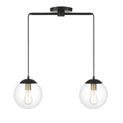 Meridian Vintage 2 Light Linear Chandelier, Black/Brass/Clear - M100110MBKNB