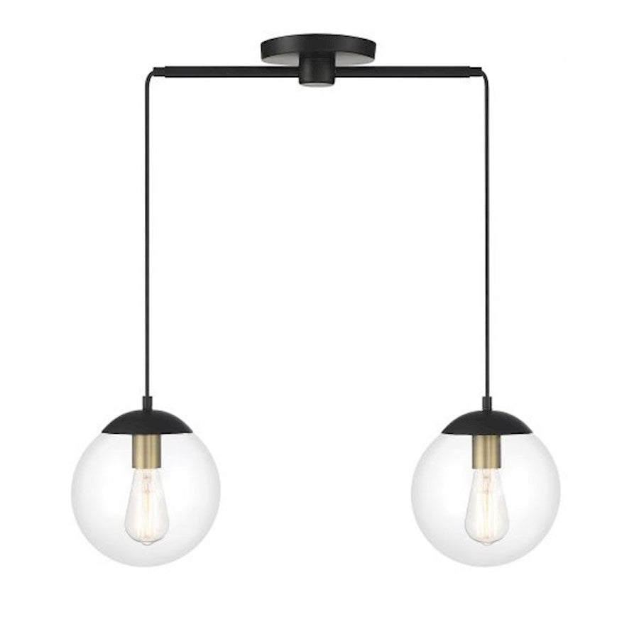 Meridian Vintage 2 Light Linear Chandelier, Black/Brass/Clear - M100110MBKNB