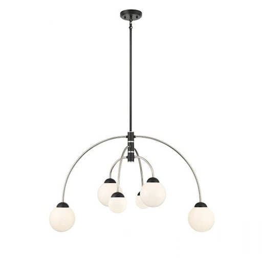 Savoy Meridian 6 Light Chandelier, Black/Polished Nickel/White - M100114MBKPN