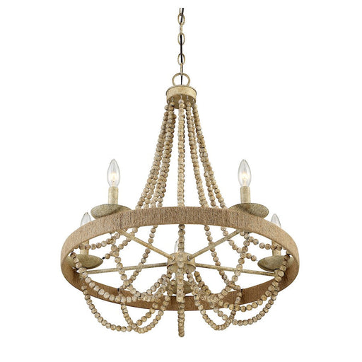 Meridian Bohemian 5 Light Chandelier, Natural Wood - M10014-97