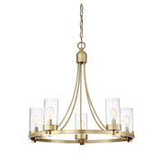Meridian Mid-Century Modern 5 Light 23" Chandelier, Brass/Clear - M10018NB
