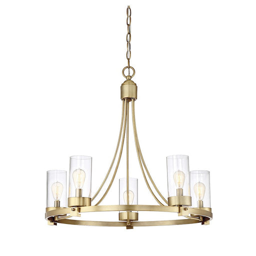 Meridian Mid-Century Modern 5 Light 23" Chandelier, Brass/Clear - M10018NB