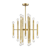Meridian Mid-Century Modern 24 Light Chandelier, Natural Brass - M10040NB