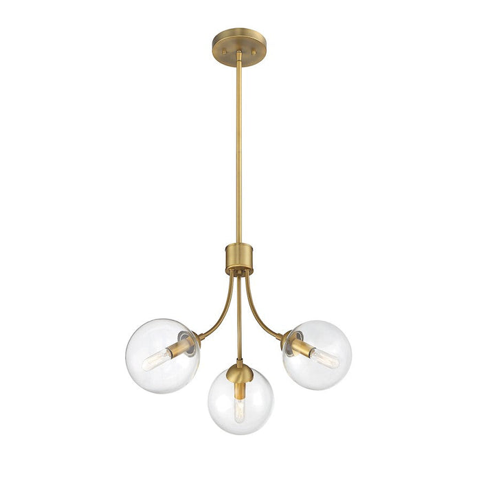 Meridian Mid-Century 3 Light Chandelier, Natural Brass/Clear - M10057NB