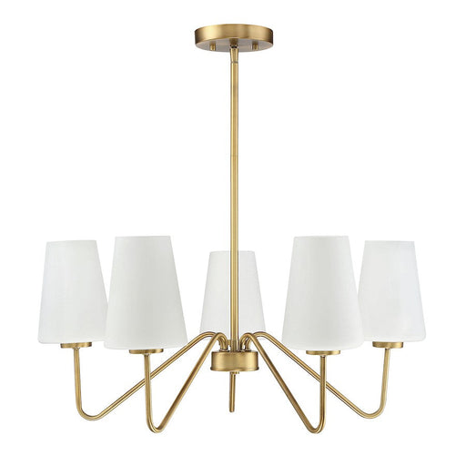 Meridian Mid-Century 5 Light 12" Chandelier, Natural Brass/White - M10060NB
