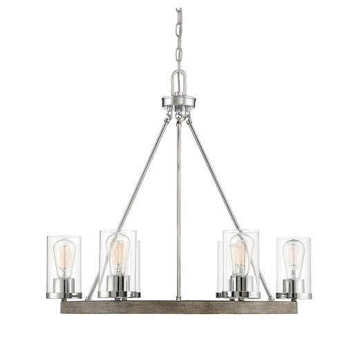 Meridian Farmhouse 6 Light Chandelier, Greywood Chrome/Clear - M10070GWCH