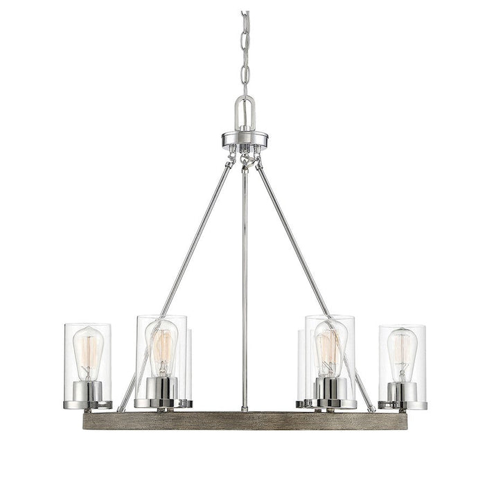 Meridian Farmhouse 6 Light Chandelier, Greywood Chrome/Clear - M10070GWCH