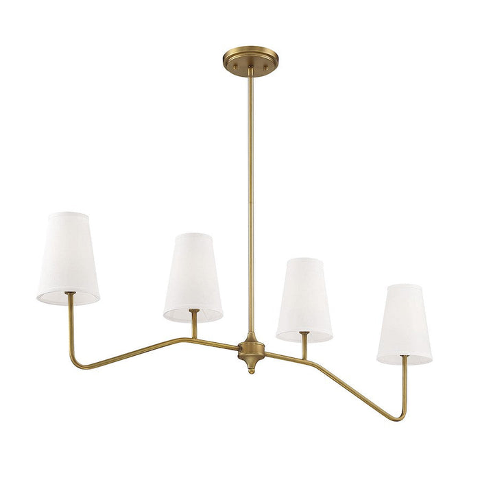 Meridian Modern 4 Light Linear Chandelier, Natural Brass - M10078NB