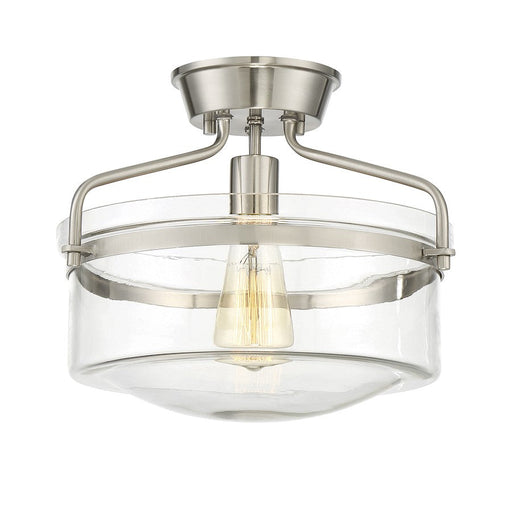 Meridian Modern 1 Light 11" Semi Flush Mount, Brushed Nickel/Clear - M60011BN