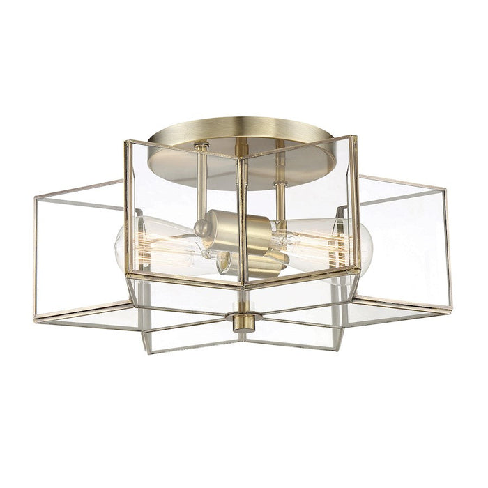 Meridian Modern 2 Light Semi Flush Mount, Natural Brass/Clear - M60021NB