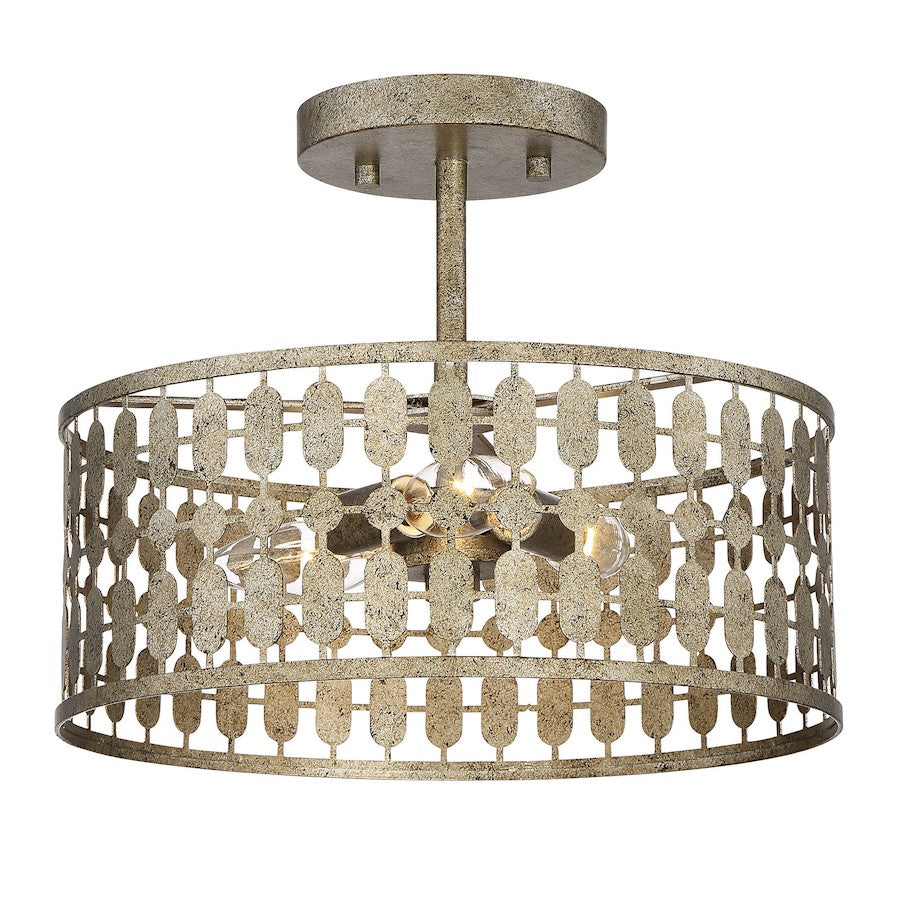 Meridian Shabby Chic 3 Light Semi Flush Mount, Antique Gold - M60038OG