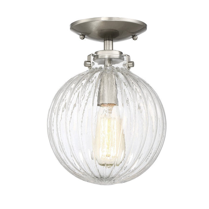 Meridian Modern 1 Light Semi Flush Mount, Brushed Nickel/Clear Ribbed - M60056BN