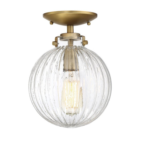 Meridian Modern 1 Light Semi Flush Mount, Brass/Clear Ribbed - M60056NB