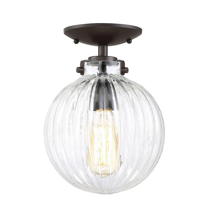 Meridian Modern 1 Light Semi Flush Mount, Bronze/Clear Ribbed - M60056ORB