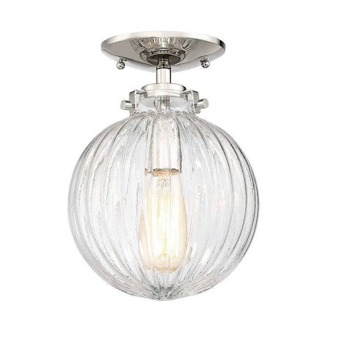 Meridian Modern 1 Light Semi Flush Mount, Polished Nickel/Ribbed - M60056PN