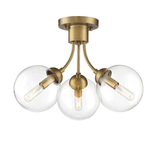 Meridian Mid-Century Modern 3 Light Semi Flush Mount, Brass/Clear - M60060NB